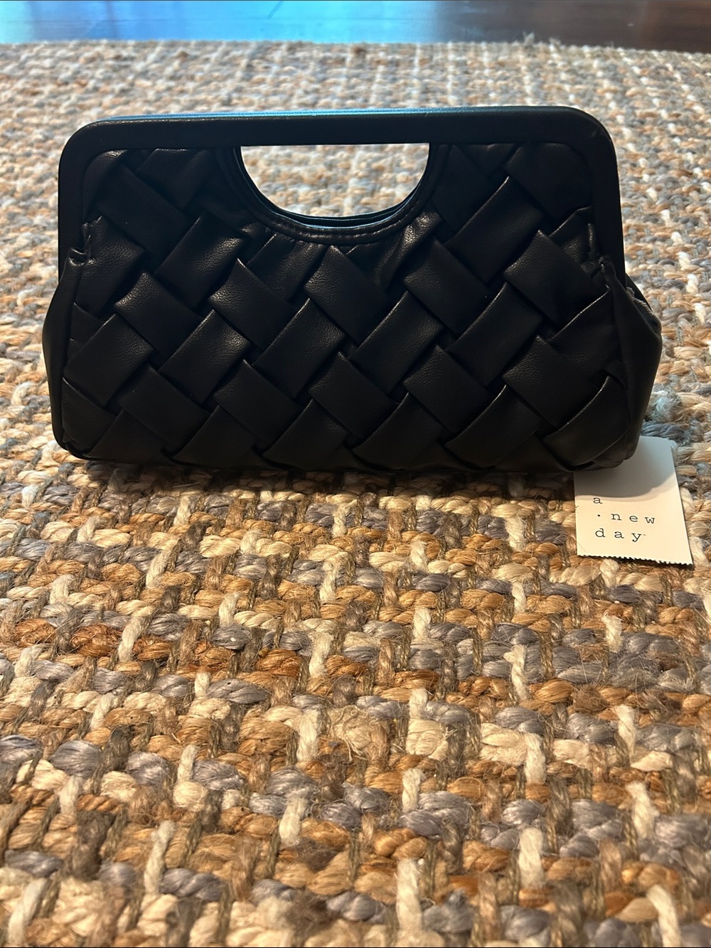a new day Black Woven Cutout Handle Clutch